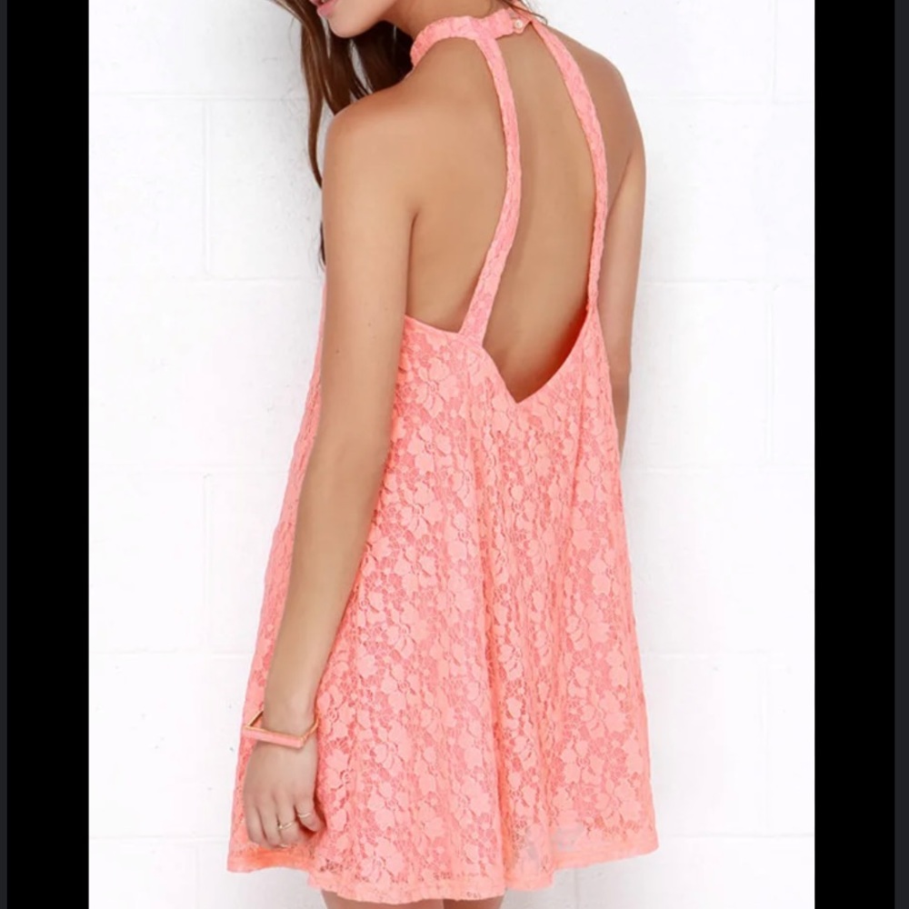 Elegant High Neck Mini Halter Dress Open Back Lace Formal No Sleeve Light Pastel